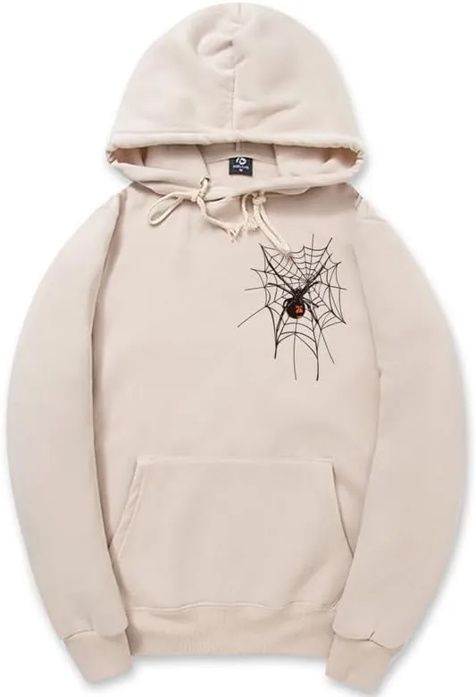 CORIRESHA Unisex Halloween Spider Web Hoodie Long Sleeve Drawstring Casual Y2K Aesthetics Sweatshirt