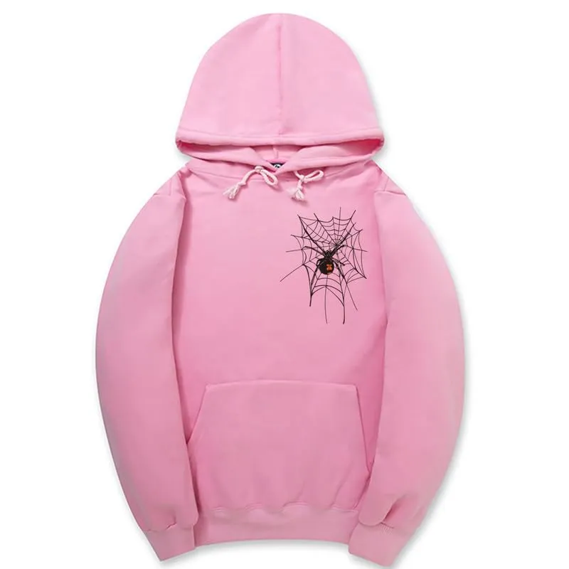 CORIRESHA Unisex Halloween Spider Web Hoodie Long Sleeve Drawstring Casual Y2K Aesthetics Sweatshirt