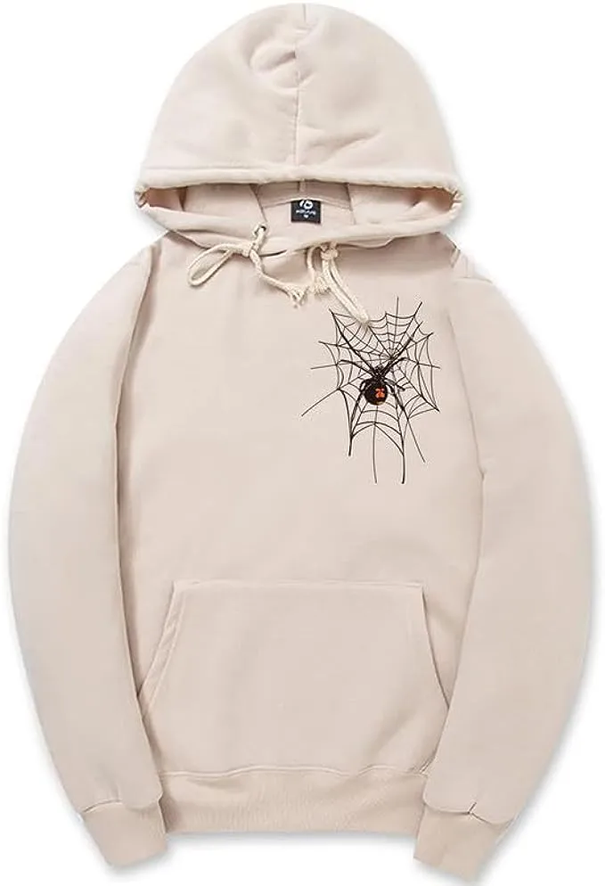 CORIRESHA Unisex Halloween Spider Web Hoodie Long Sleeve Drawstring Casual Y2K Aesthetics Sweatshirt