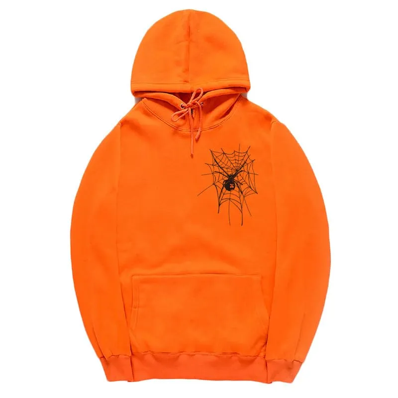 CORIRESHA Unisex Halloween Spider Web Hoodie Long Sleeve Drawstring Casual Y2K Aesthetics Sweatshirt