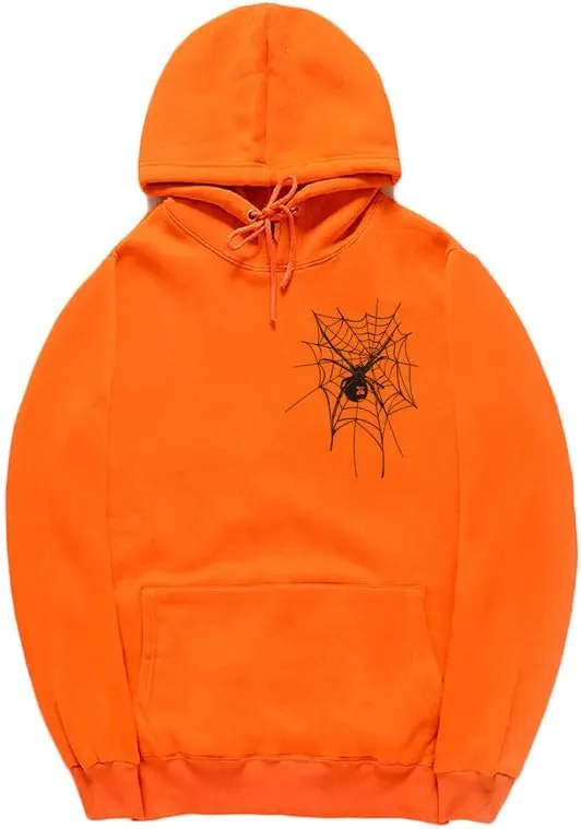 CORIRESHA Unisex Halloween Spider Web Hoodie Long Sleeve Drawstring Casual Y2K Aesthetics Sweatshirt