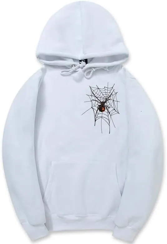 CORIRESHA Unisex Halloween Spider Web Hoodie Long Sleeve Drawstring Casual Y2K Aesthetics Sweatshirt