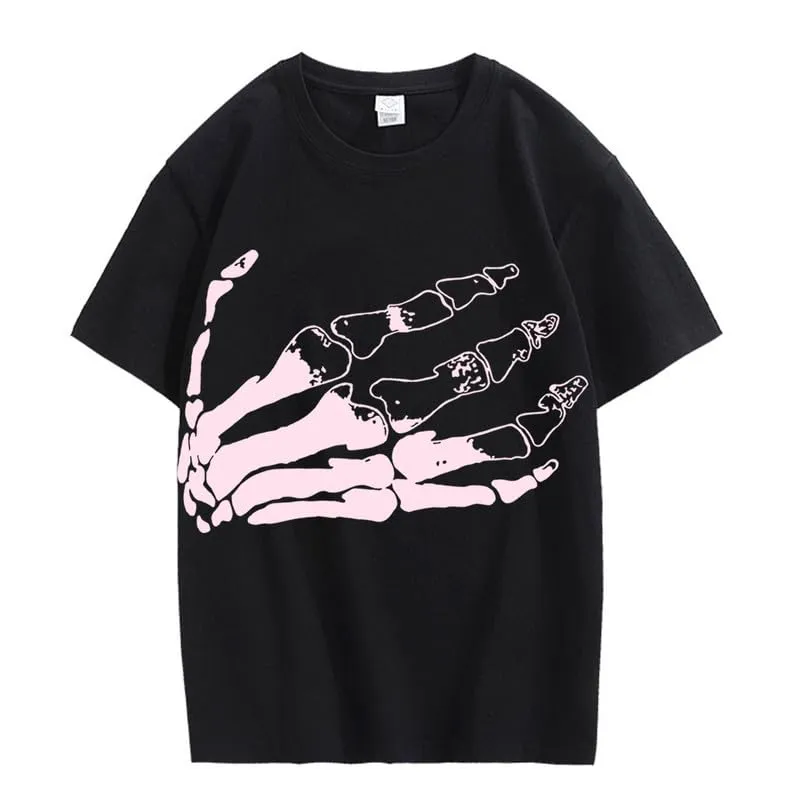 CORIRESHA Unisex Skeleton Palm Crewneck Short Sleeve Casual Cotton Halloween T-Shirt