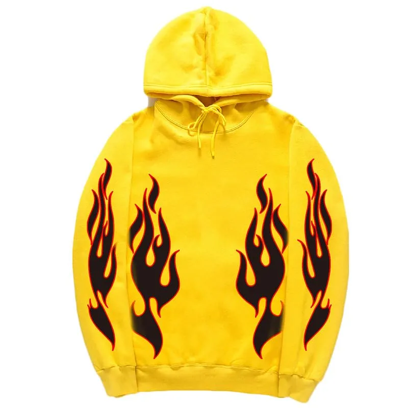 CORIRESHA Unisex Trendy Flame Hoodie Long Sleeve Drawstring Casual Y2K Aesthetic Sweatshirt