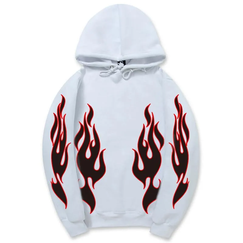 CORIRESHA Unisex Trendy Flame Hoodie Long Sleeve Drawstring Casual Y2K Aesthetic Sweatshirt