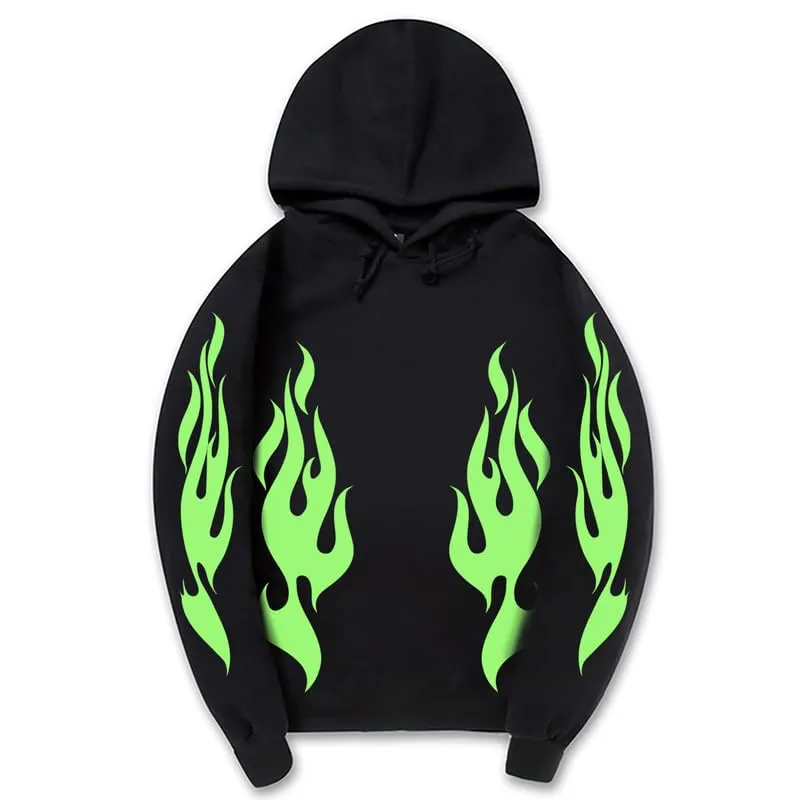 CORIRESHA Unisex Trendy Flame Hoodie Long Sleeve Drawstring Casual Y2K Aesthetic Sweatshirt