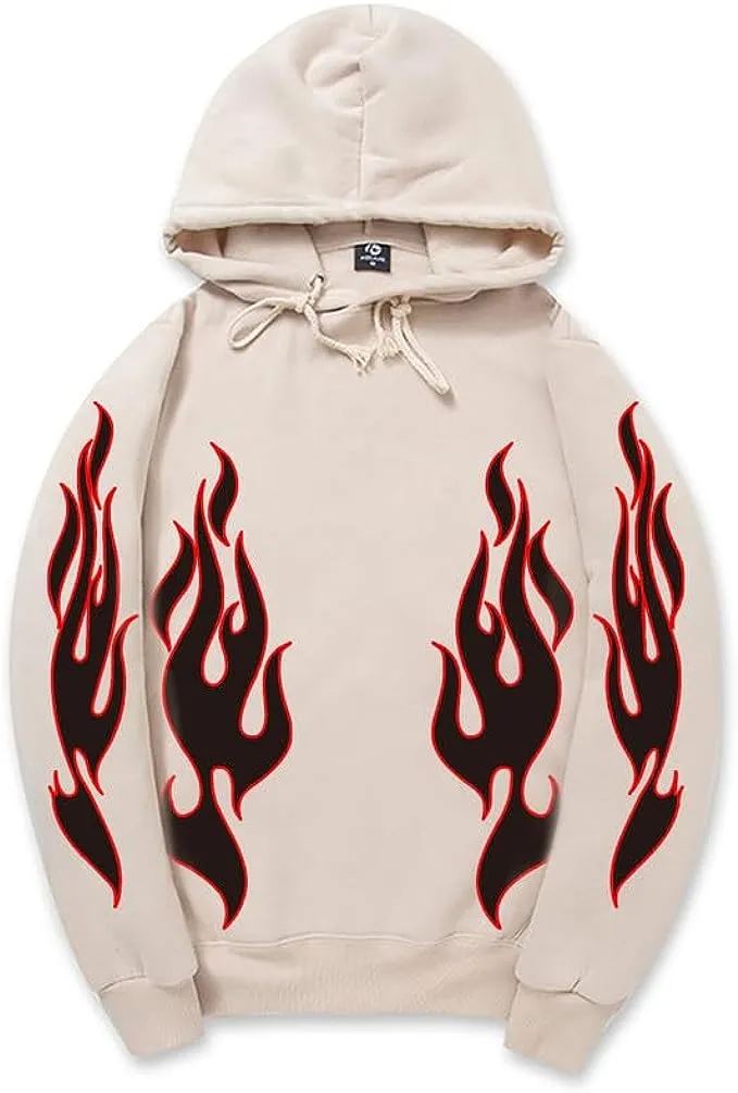 CORIRESHA Unisex Trendy Flame Hoodie Long Sleeve Drawstring Casual Y2K Aesthetic Sweatshirt