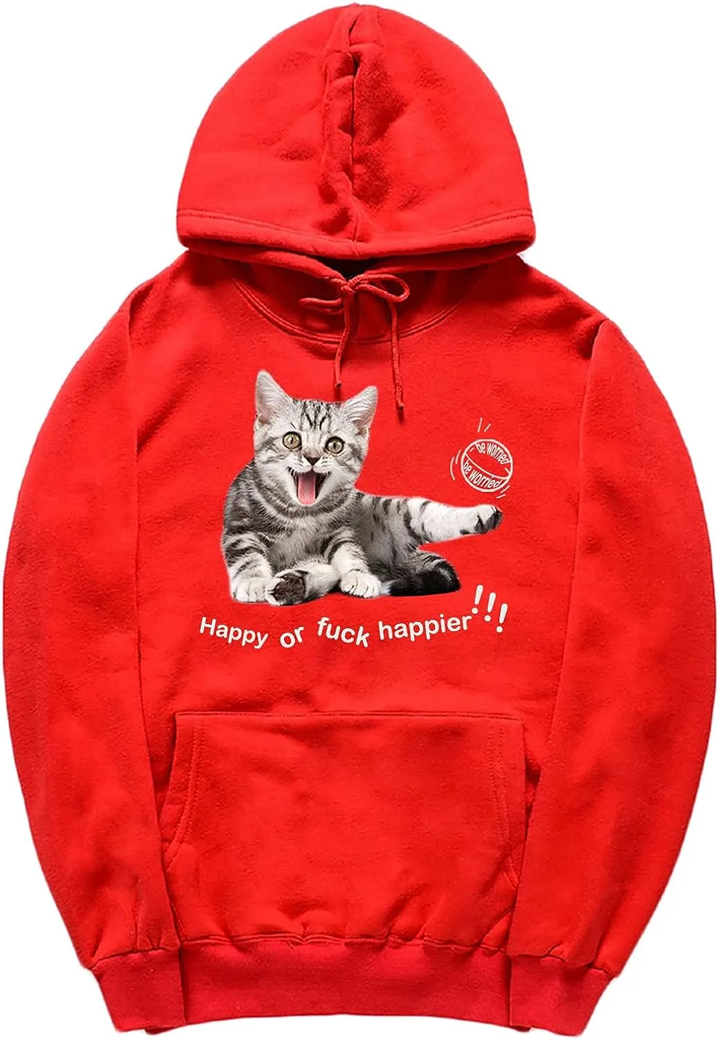 CORIRESHA Women's Happy Cat Hoodie Casual Long Sleeve Drawstring Basic Cute Sweatshirt