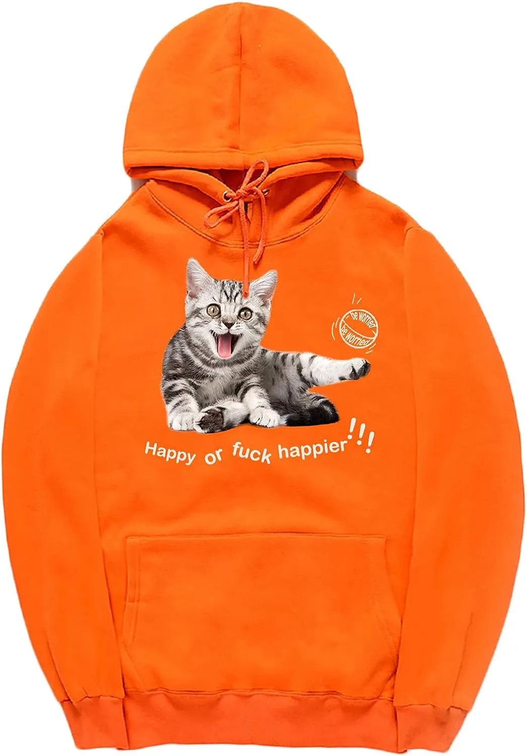 CORIRESHA Women's Happy Cat Hoodie Casual Long Sleeve Drawstring Basic Cute Sweatshirt