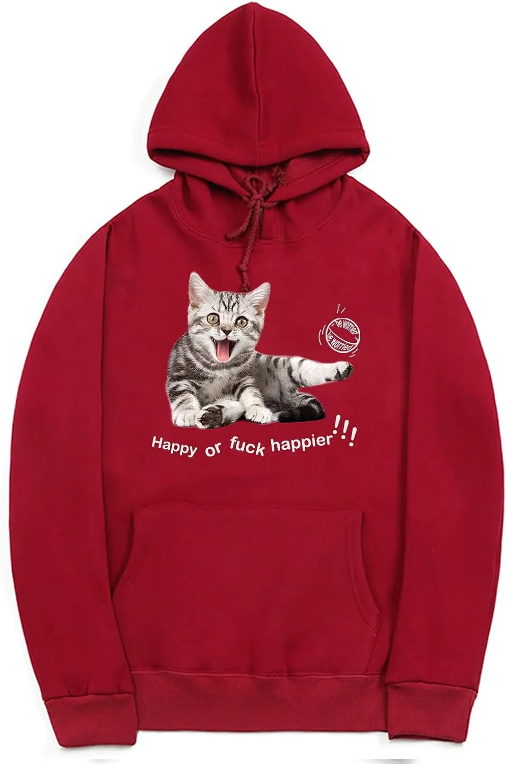 CORIRESHA Women's Happy Cat Hoodie Casual Long Sleeve Drawstring Basic Cute Sweatshirt