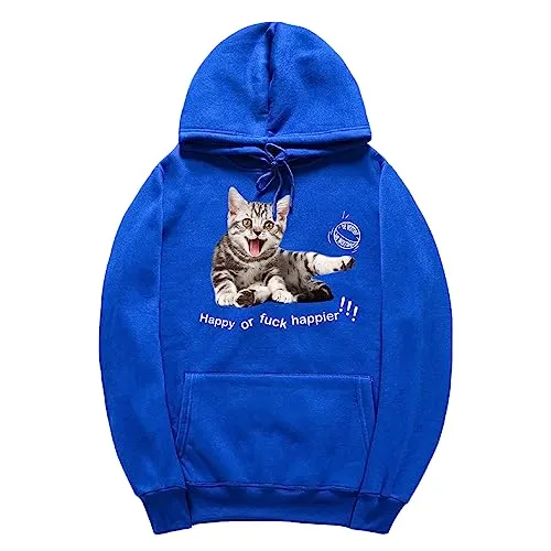 CORIRESHA Women's Happy Cat Hoodie Casual Long Sleeve Drawstring Basic Cute Sweatshirt