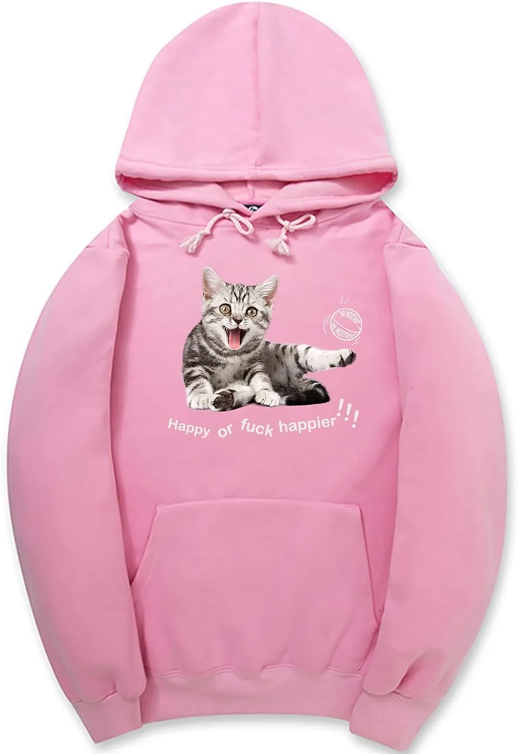 CORIRESHA Women's Happy Cat Hoodie Casual Long Sleeve Drawstring Basic Cute Sweatshirt