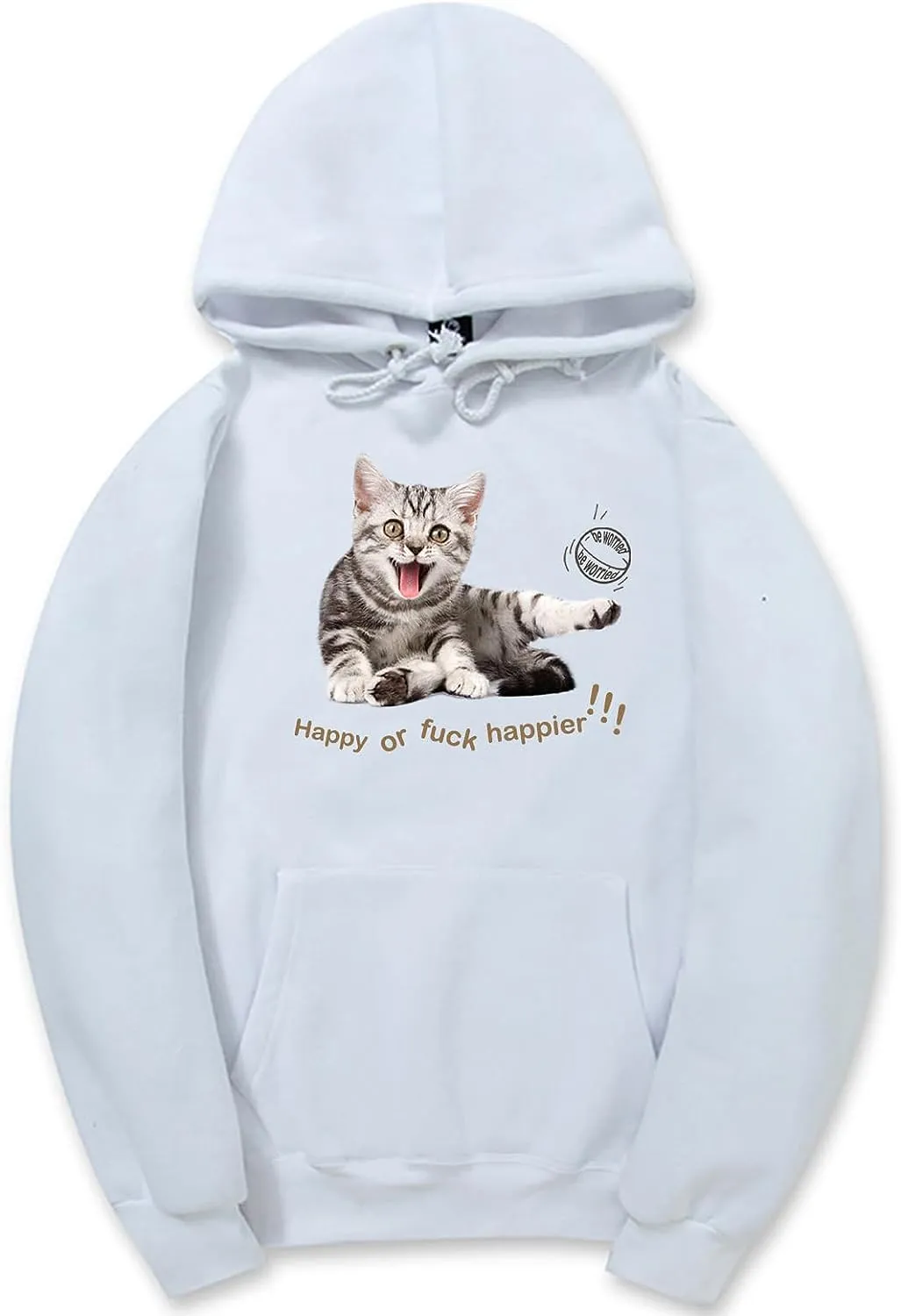 CORIRESHA Women's Happy Cat Hoodie Casual Long Sleeve Drawstring Basic Cute Sweatshirt