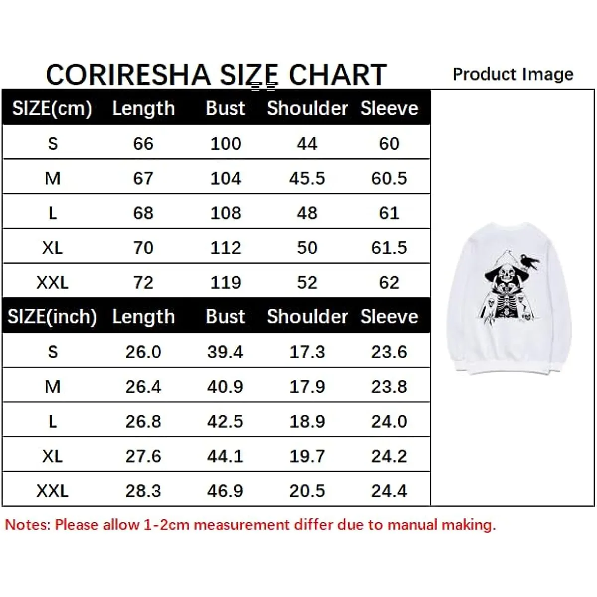 CORIRESHA Women's Skull Print Long Sleeve Crewneck Casual Cozy Cotton Halloween Sweatshirt