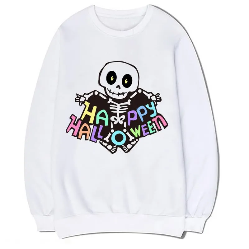 CORIRESHA Women's Unisex Skull Sweatshirts Crewneck Long Sleeves Y2K Aesthetics Halloween Costumes