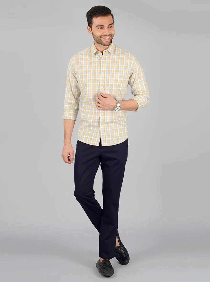 Cream Checked Classic Fit Casual Shirt | Greenfibre