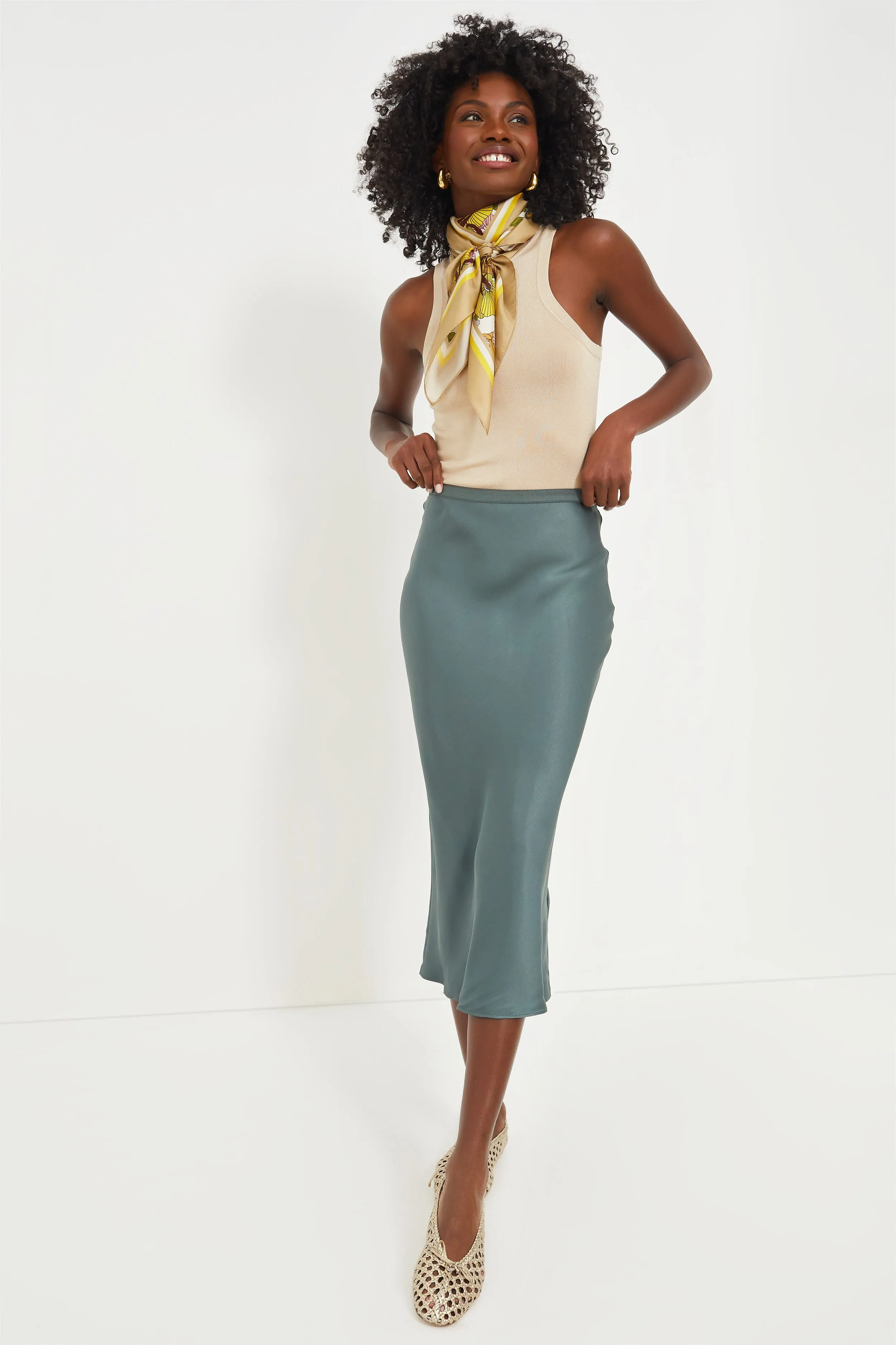 Dark Sage Bar Silk Skirt