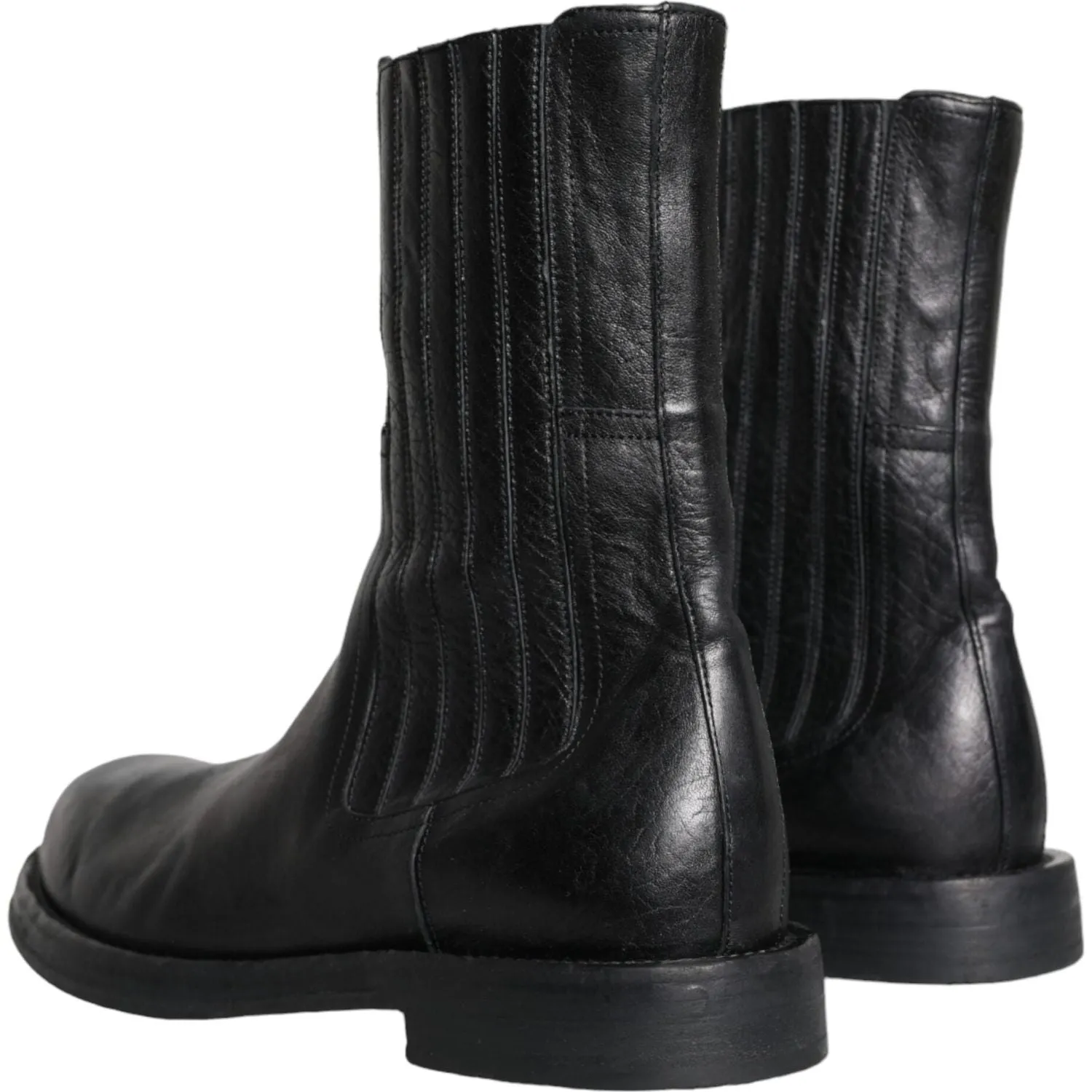 Dolce & Gabbana Black Horse Leather Mid Calf Boots Men Shoes