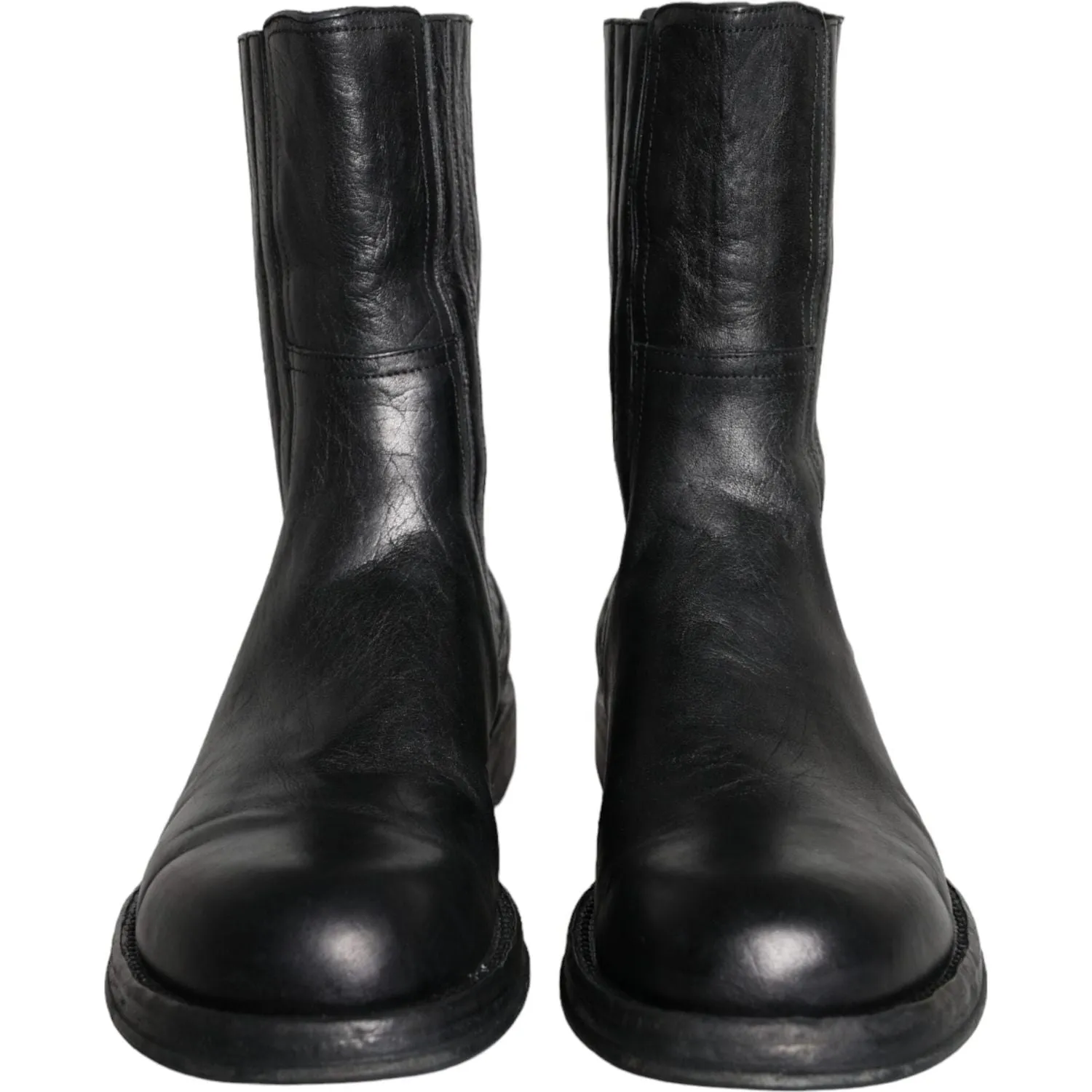 Dolce & Gabbana Black Horse Leather Mid Calf Boots Men Shoes