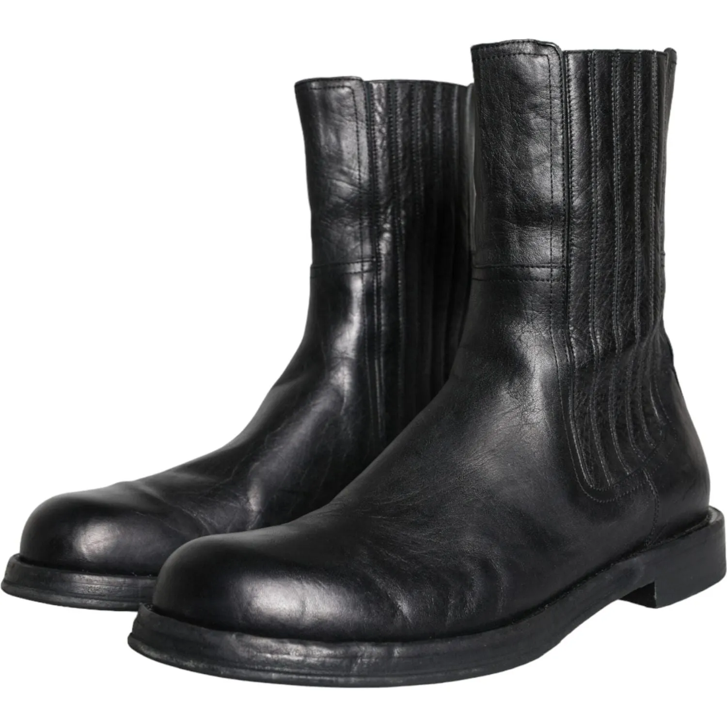 Dolce & Gabbana Black Horse Leather Mid Calf Boots Men Shoes