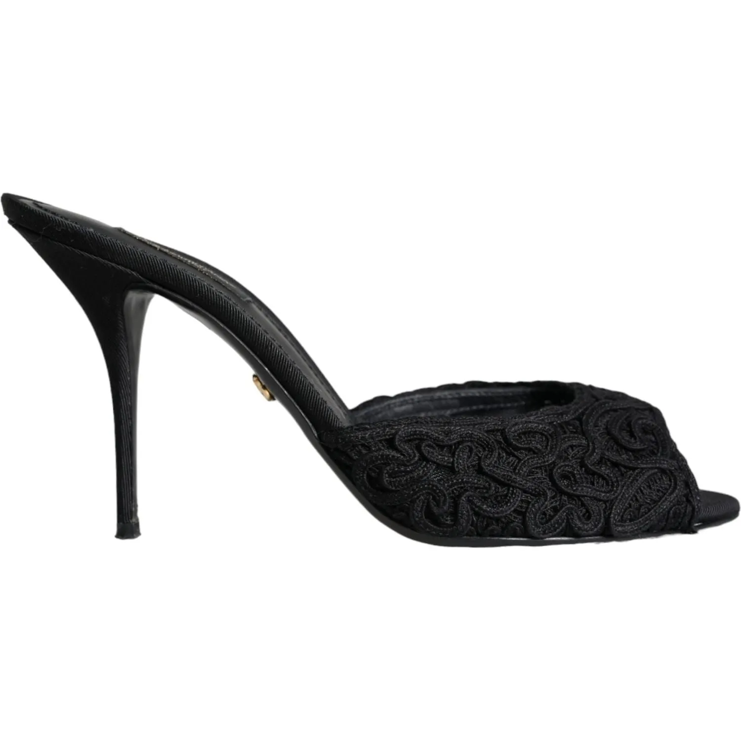 Dolce & Gabbana Black Keira Cordonetto Heels Slides Shoes