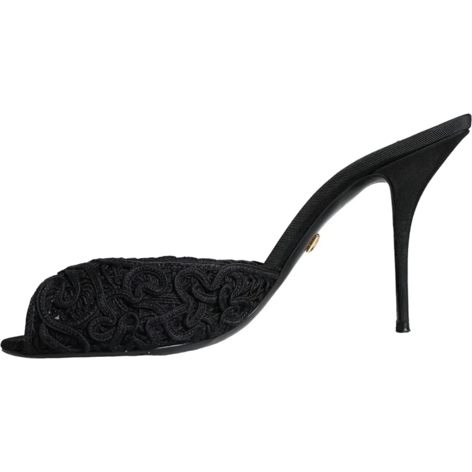 Dolce & Gabbana Black Keira Cordonetto Heels Slides Shoes