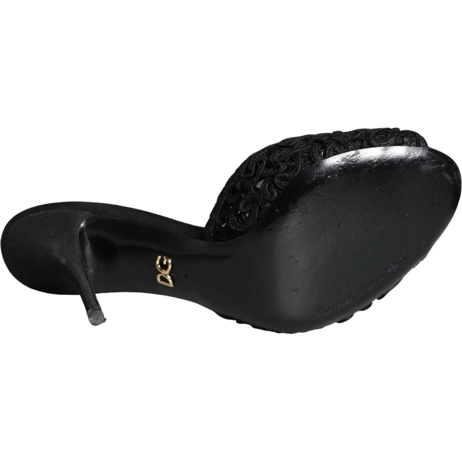 Dolce & Gabbana Black Keira Cordonetto Heels Slides Shoes