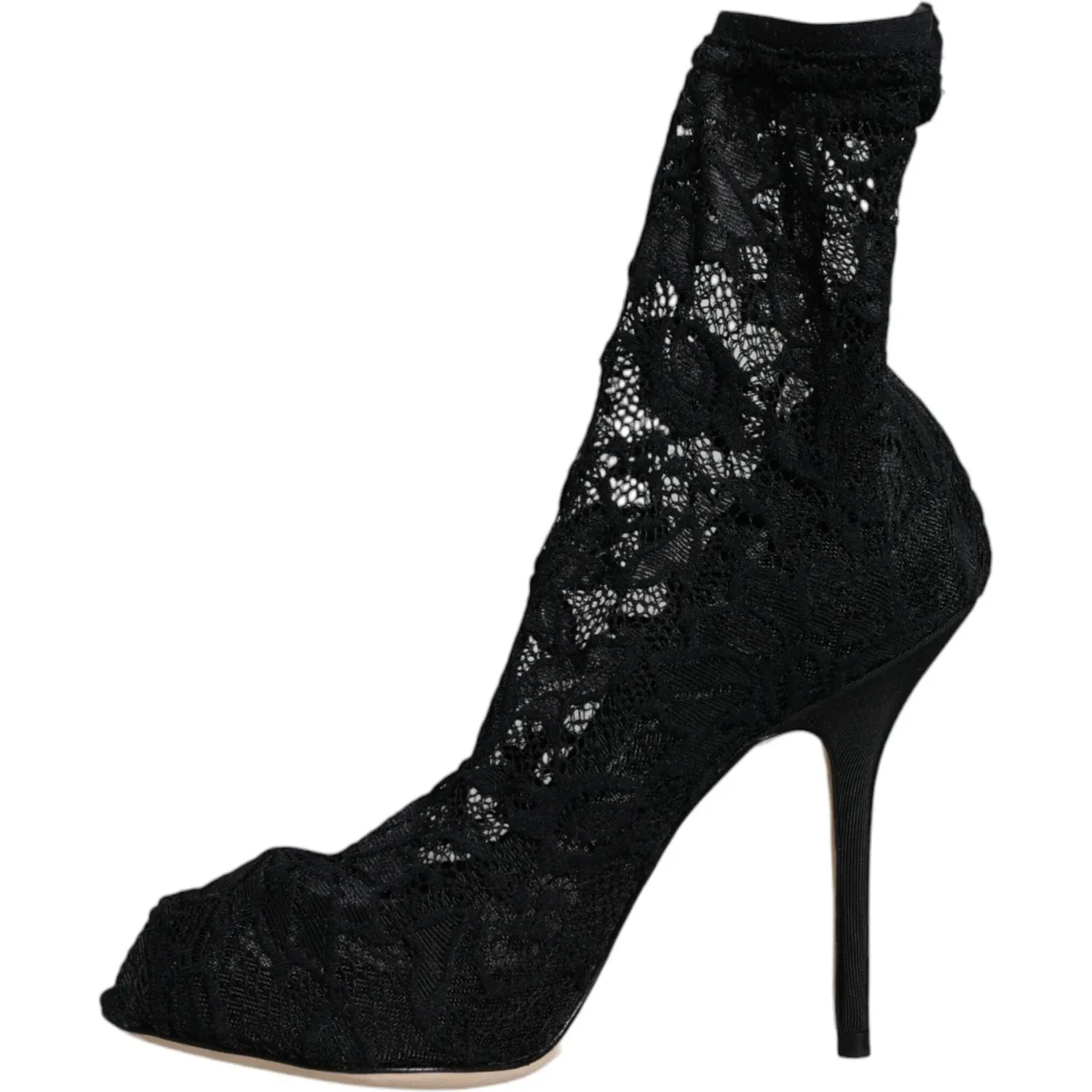 Dolce & Gabbana Black Lace Stretch Heels Mid Calf Boot Shoes