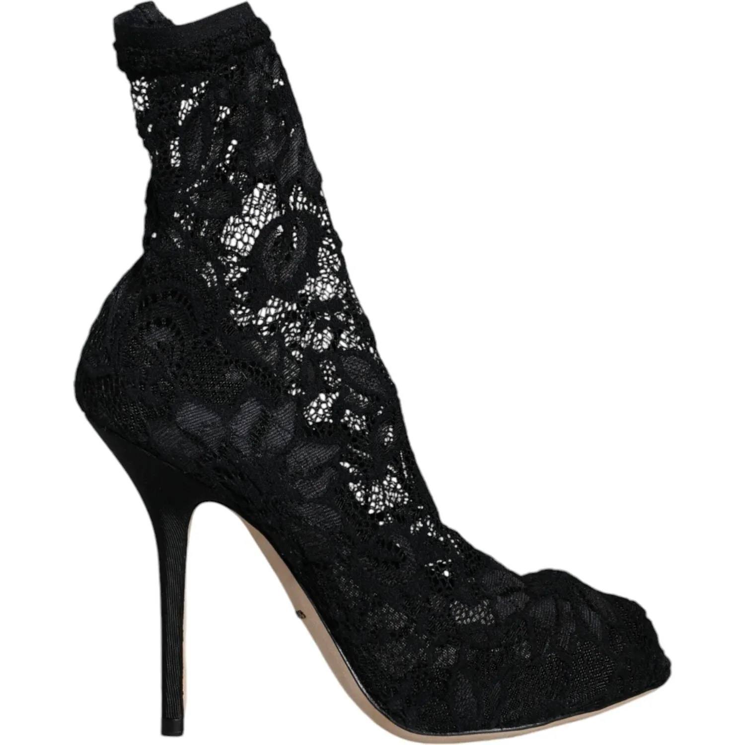 Dolce & Gabbana Black Lace Stretch Heels Mid Calf Boot Shoes