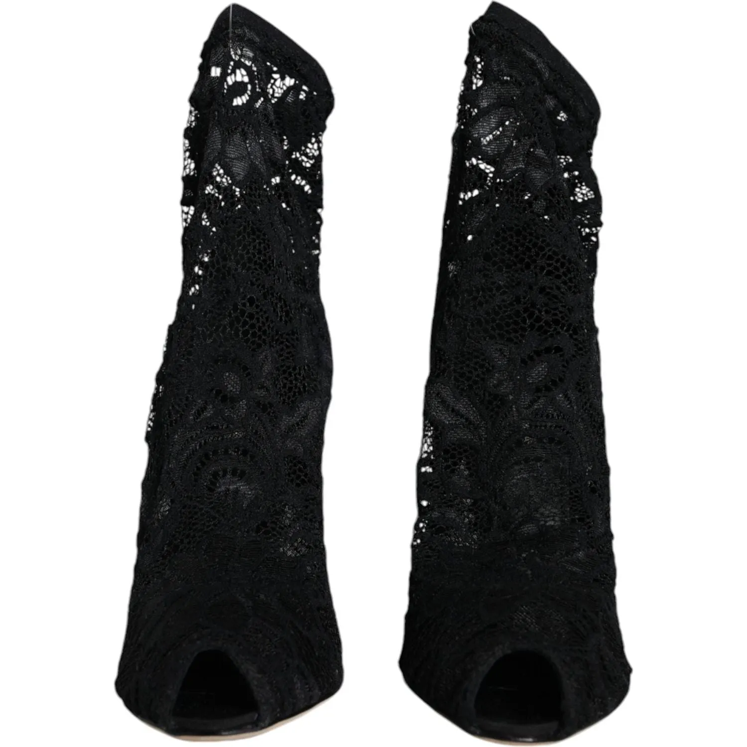 Dolce & Gabbana Black Lace Stretch Heels Mid Calf Boot Shoes