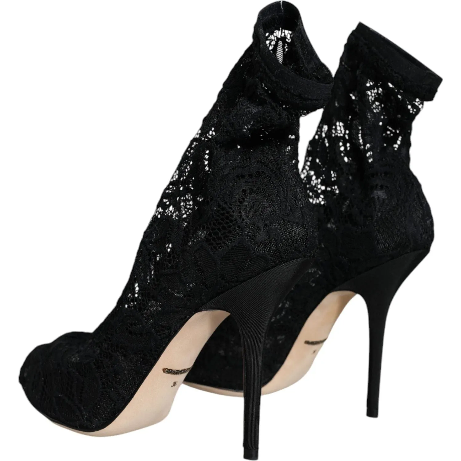 Dolce & Gabbana Black Lace Stretch Heels Mid Calf Boot Shoes