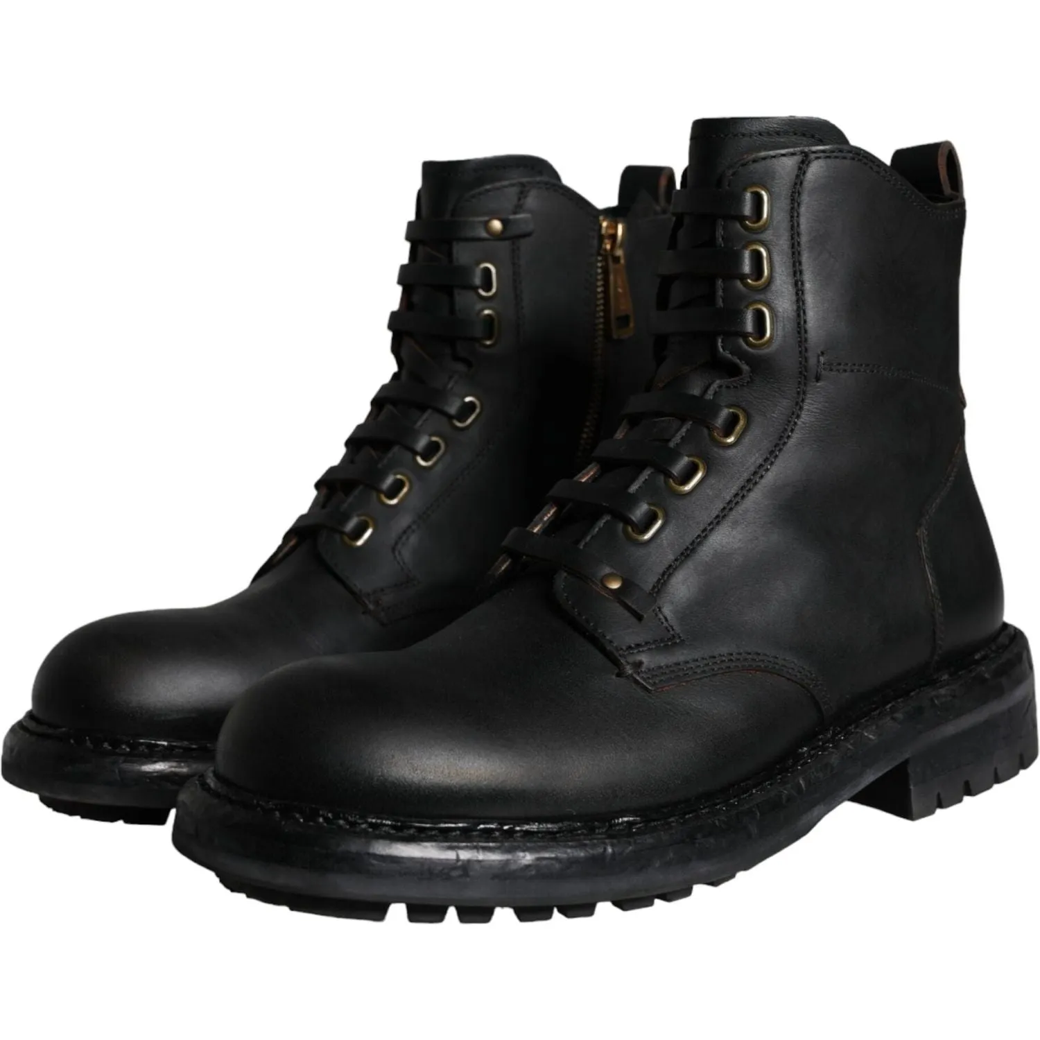 Dolce & Gabbana Black Lace Up Mid Calf Boots Men Shoes