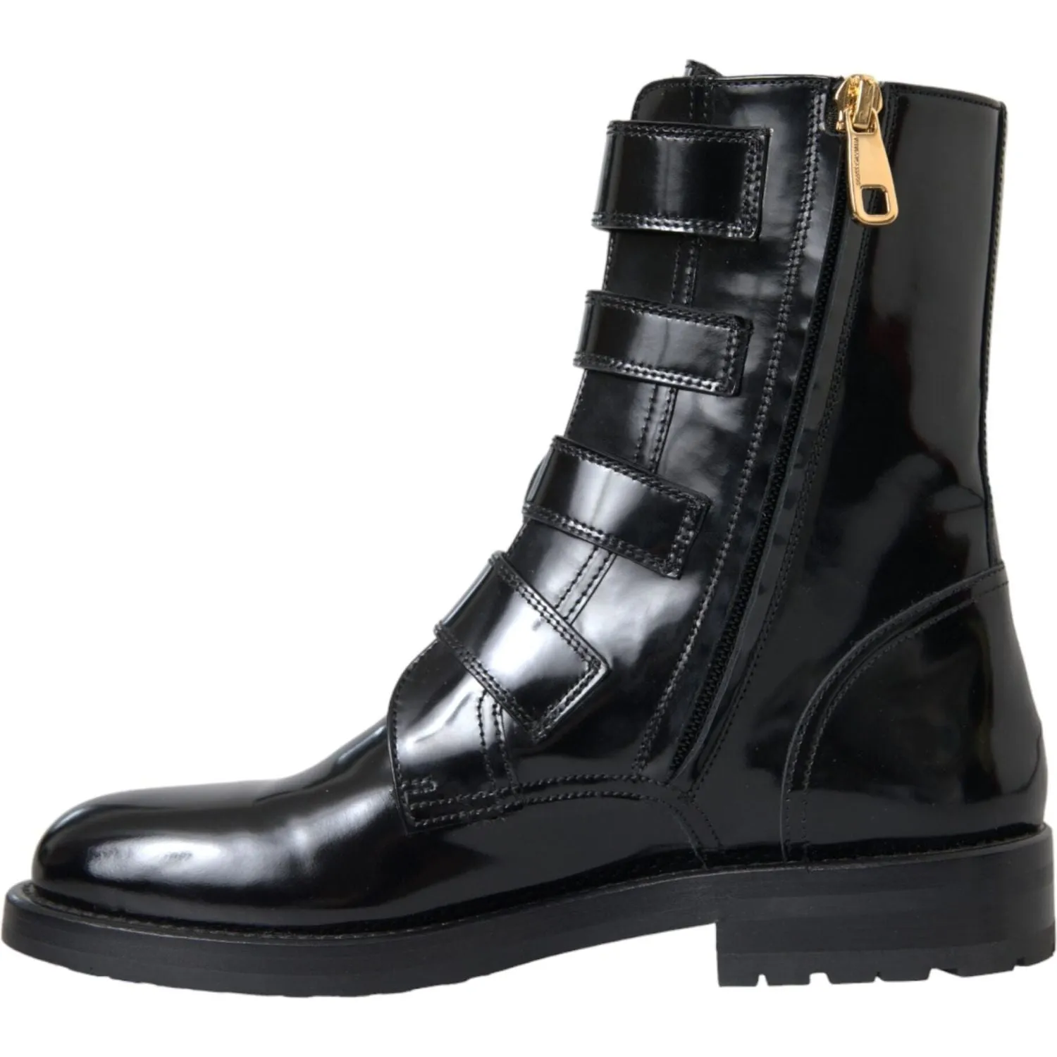 Dolce & Gabbana Black Leather Crystal Buckles Boots Shoes