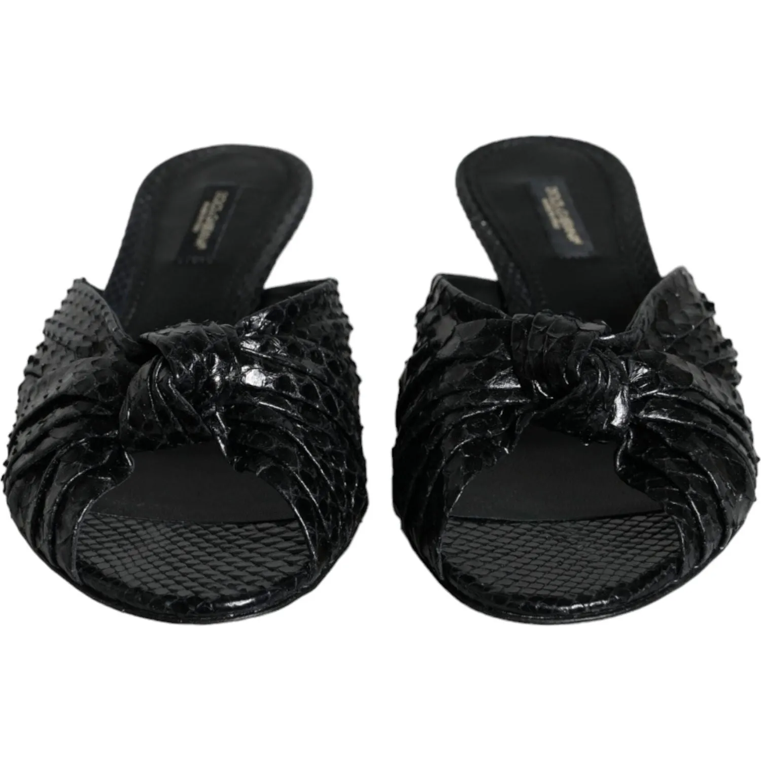 Dolce & Gabbana Black Leather Heels Slides Sandals Shoes