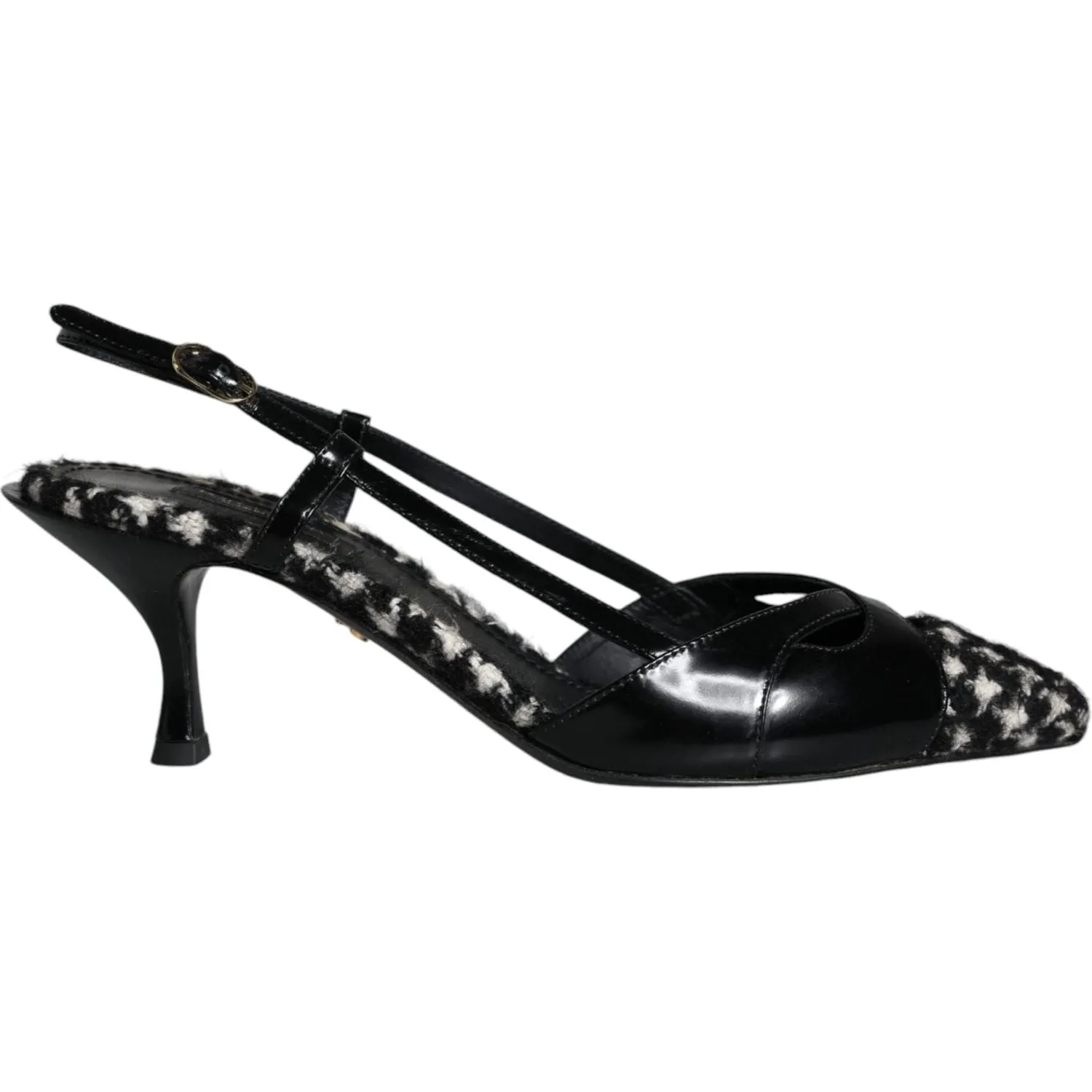 Dolce & Gabbana Black Leather Houndstooth Slingback Shoes