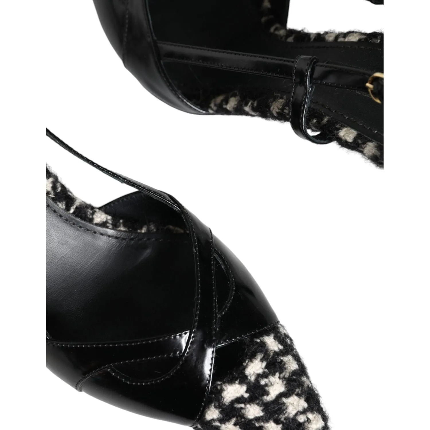 Dolce & Gabbana Black Leather Houndstooth Slingback Shoes