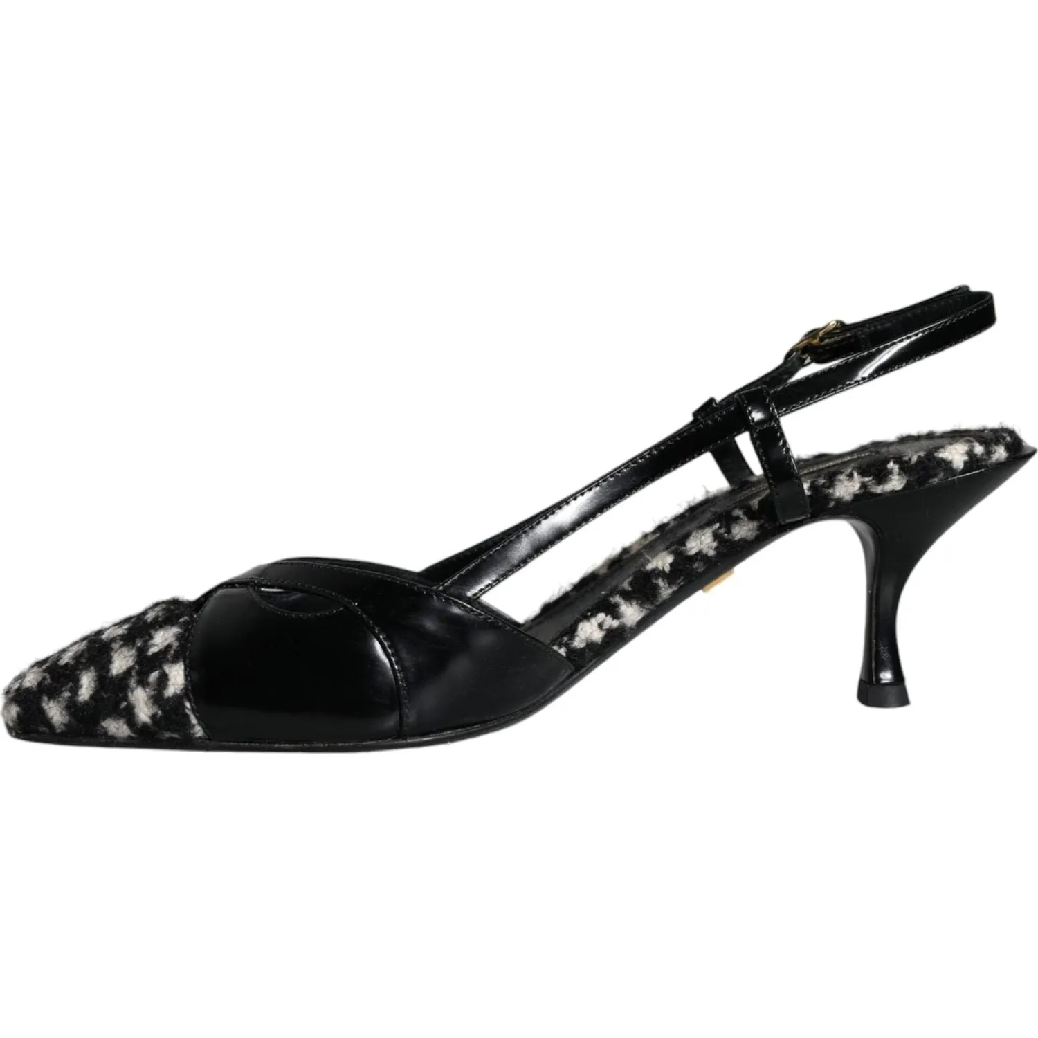 Dolce & Gabbana Black Leather Houndstooth Slingback Shoes