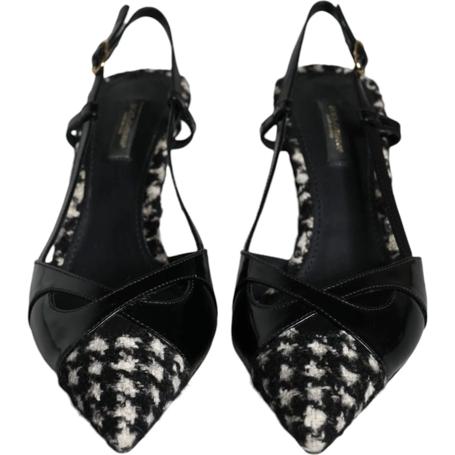 Dolce & Gabbana Black Leather Houndstooth Slingback Shoes