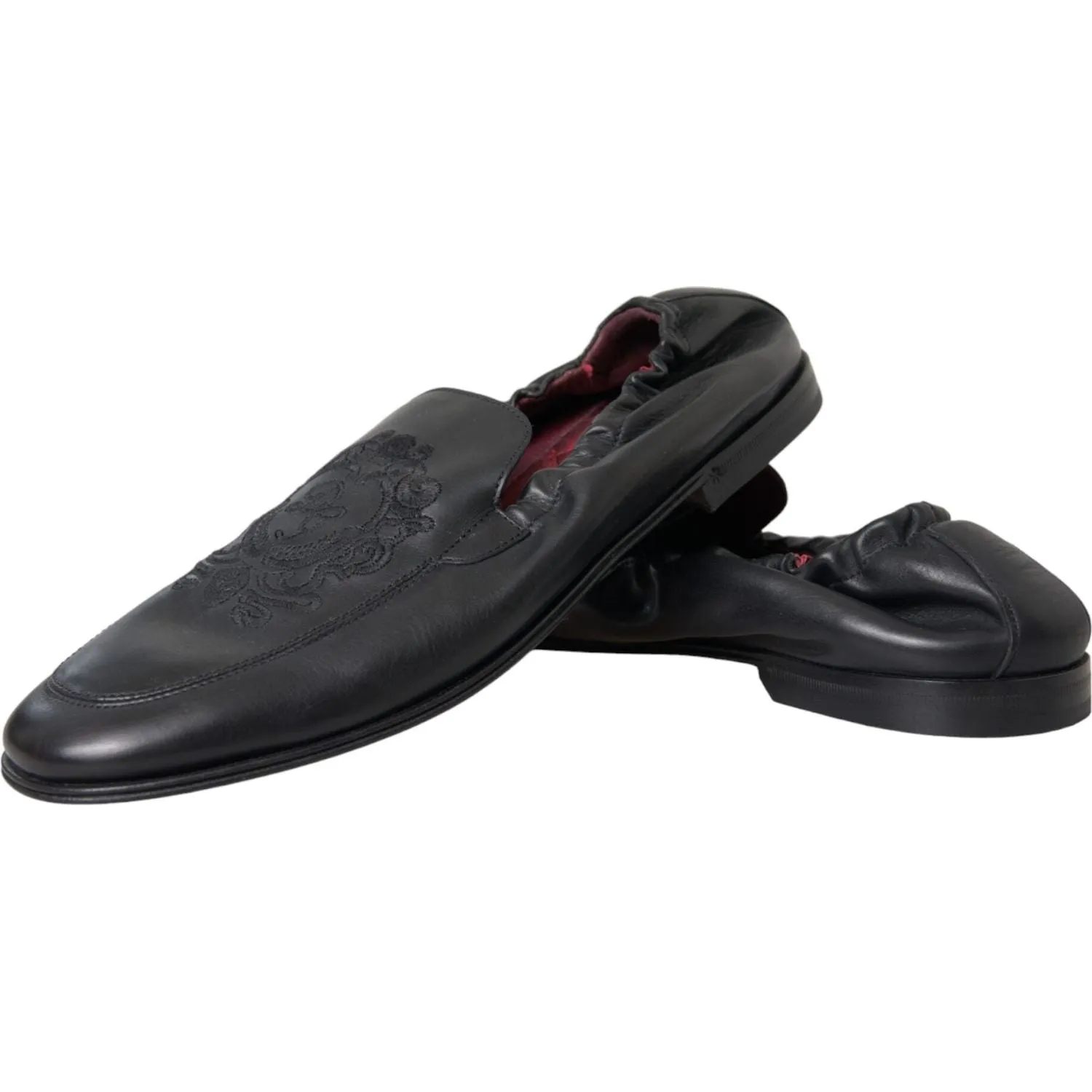 Dolce & Gabbana Black Logo Embroidered Leather Loafer Men Dress Shoes