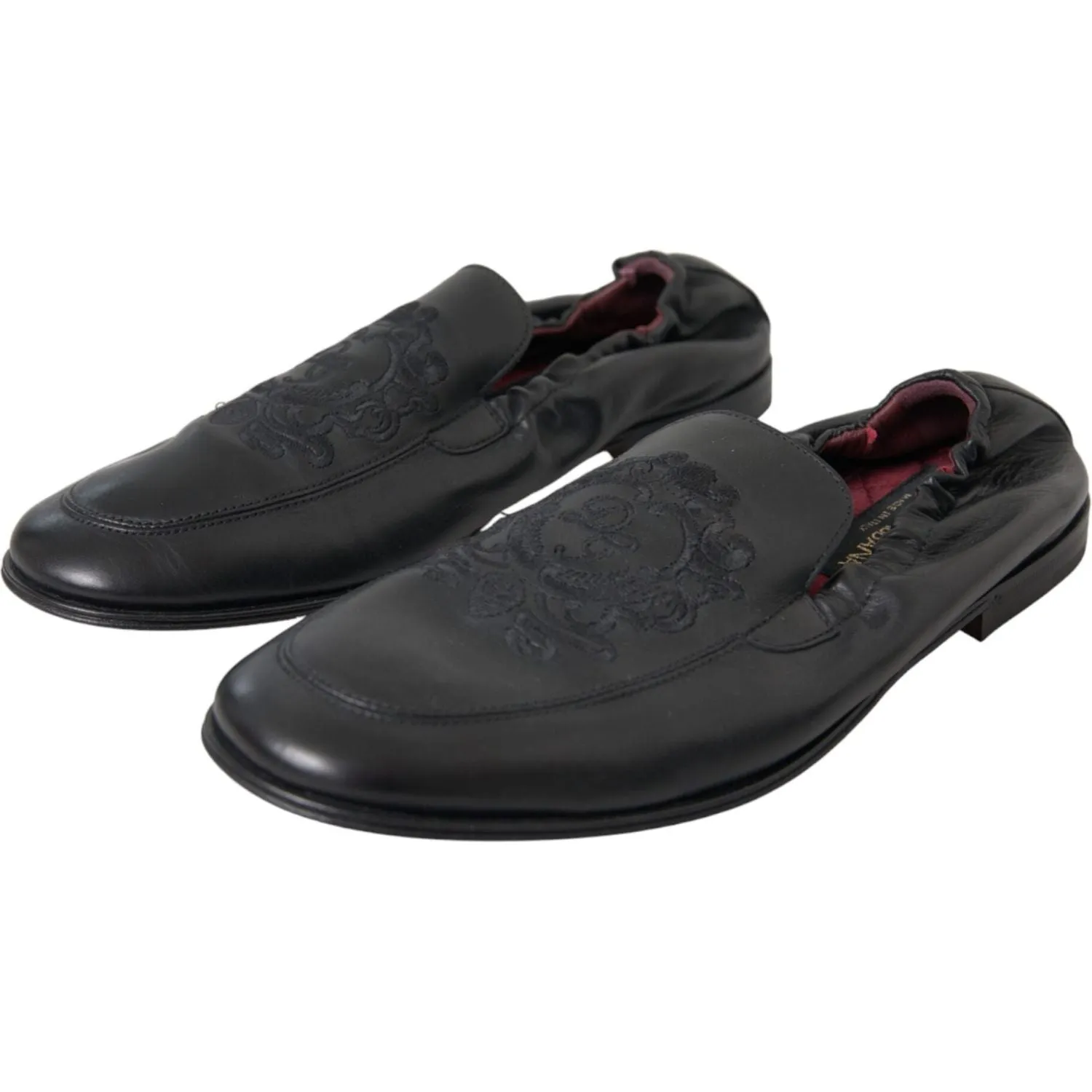 Dolce & Gabbana Black Logo Embroidered Leather Loafer Men Dress Shoes