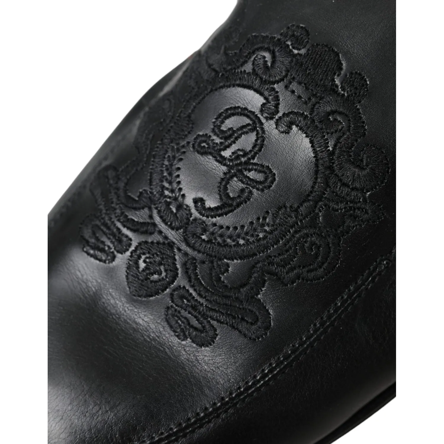 Dolce & Gabbana Black Logo Embroidered Leather Loafer Men Dress Shoes