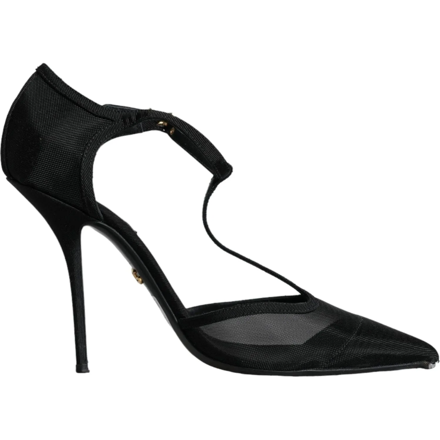 Dolce & Gabbana Black Mesh T-strap Stiletto High Heels Shoes