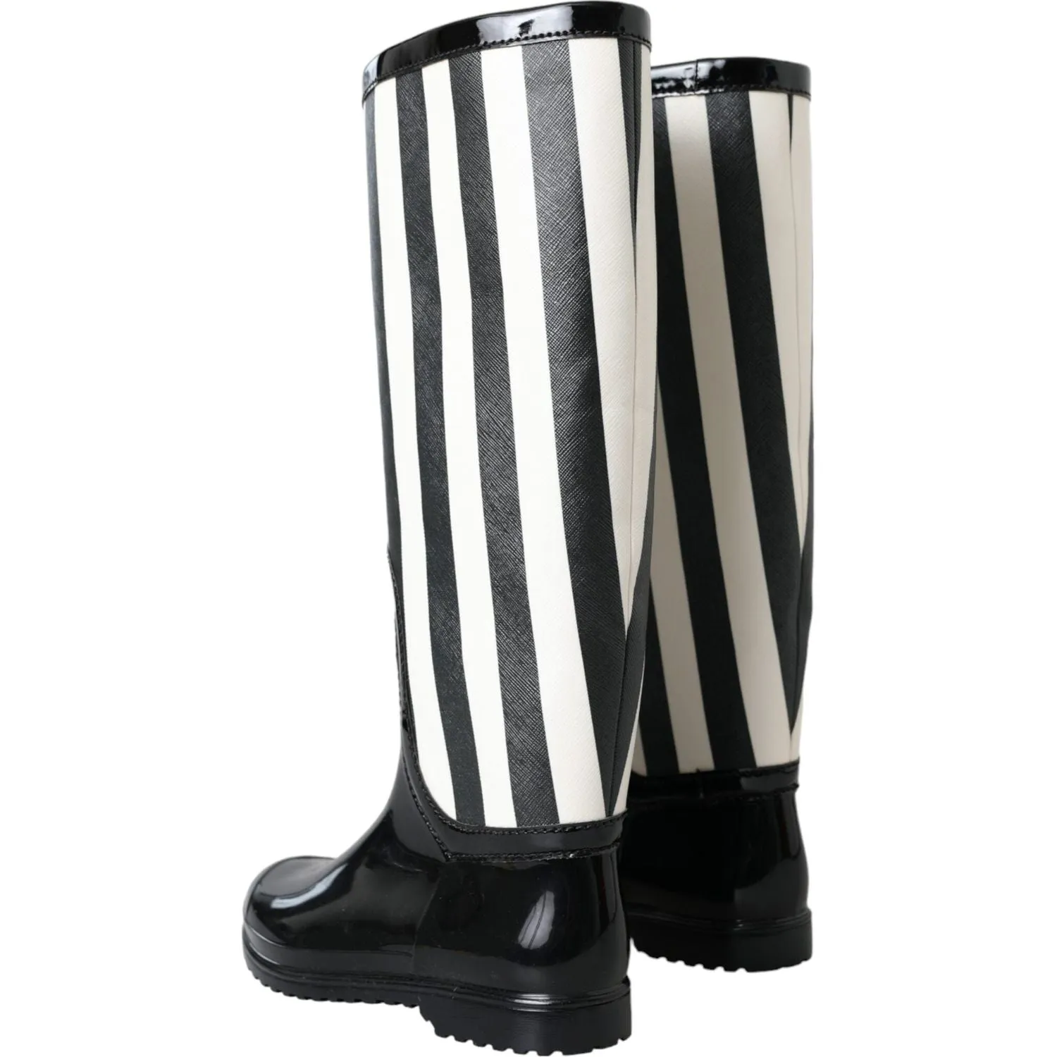 Dolce & Gabbana Black Rubber Knee High Flat Boots Shoes