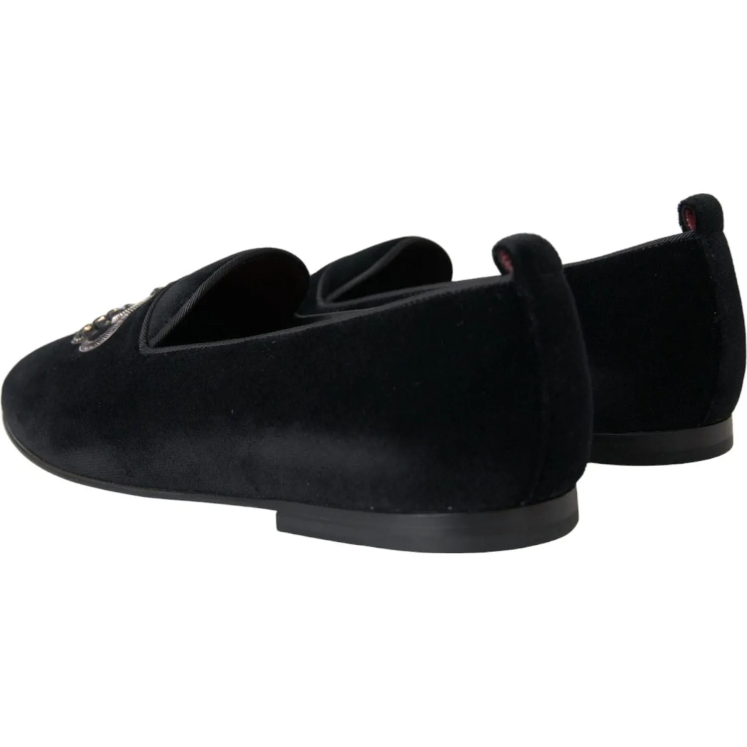 Dolce & Gabbana Black Velvet Crystal Crown Men Loafers Shoes