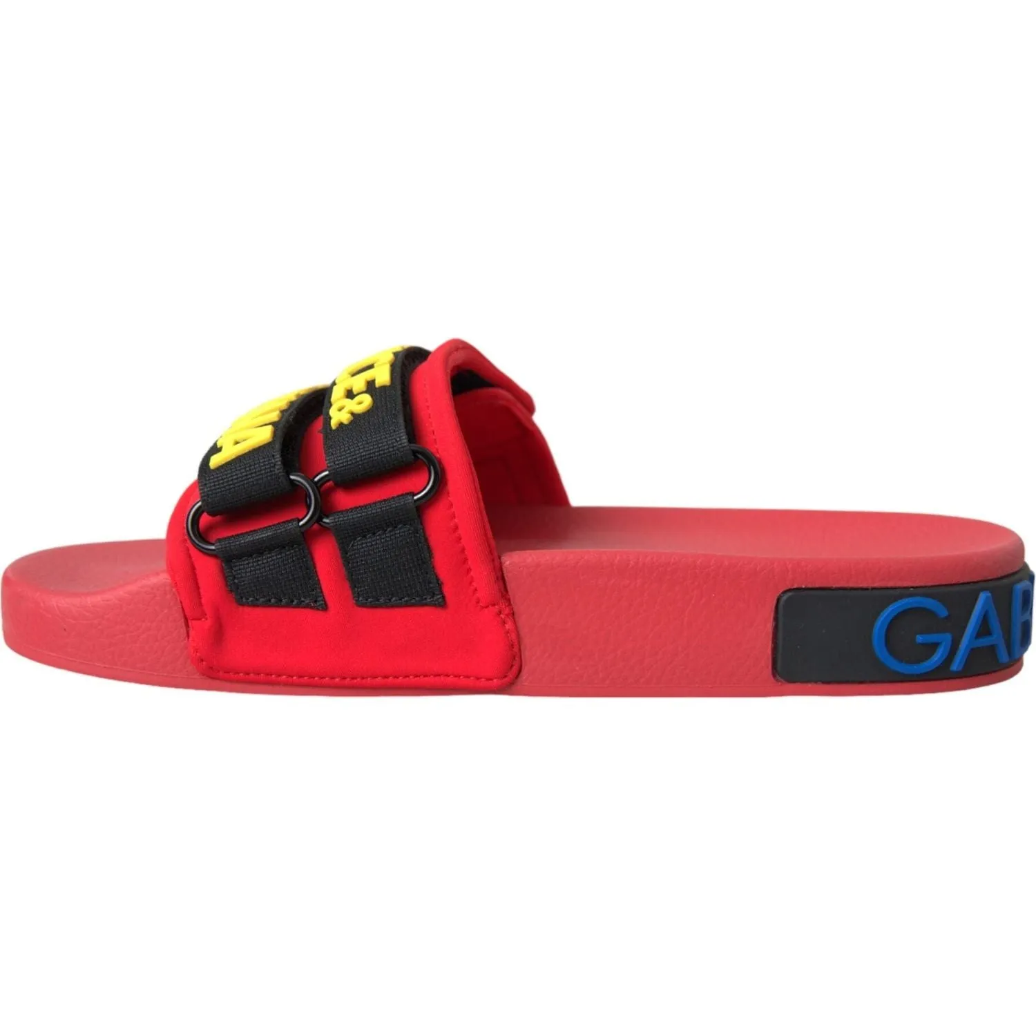 Dolce & Gabbana Red Black Logo Beachwear Flats Sandals Shoes