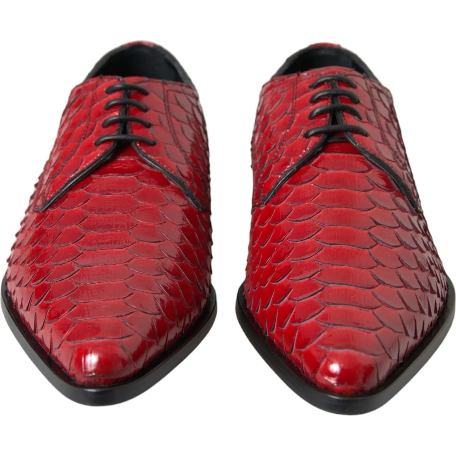 Dolce & Gabbana Red Textured Varnished Derby Men Formal Shoes