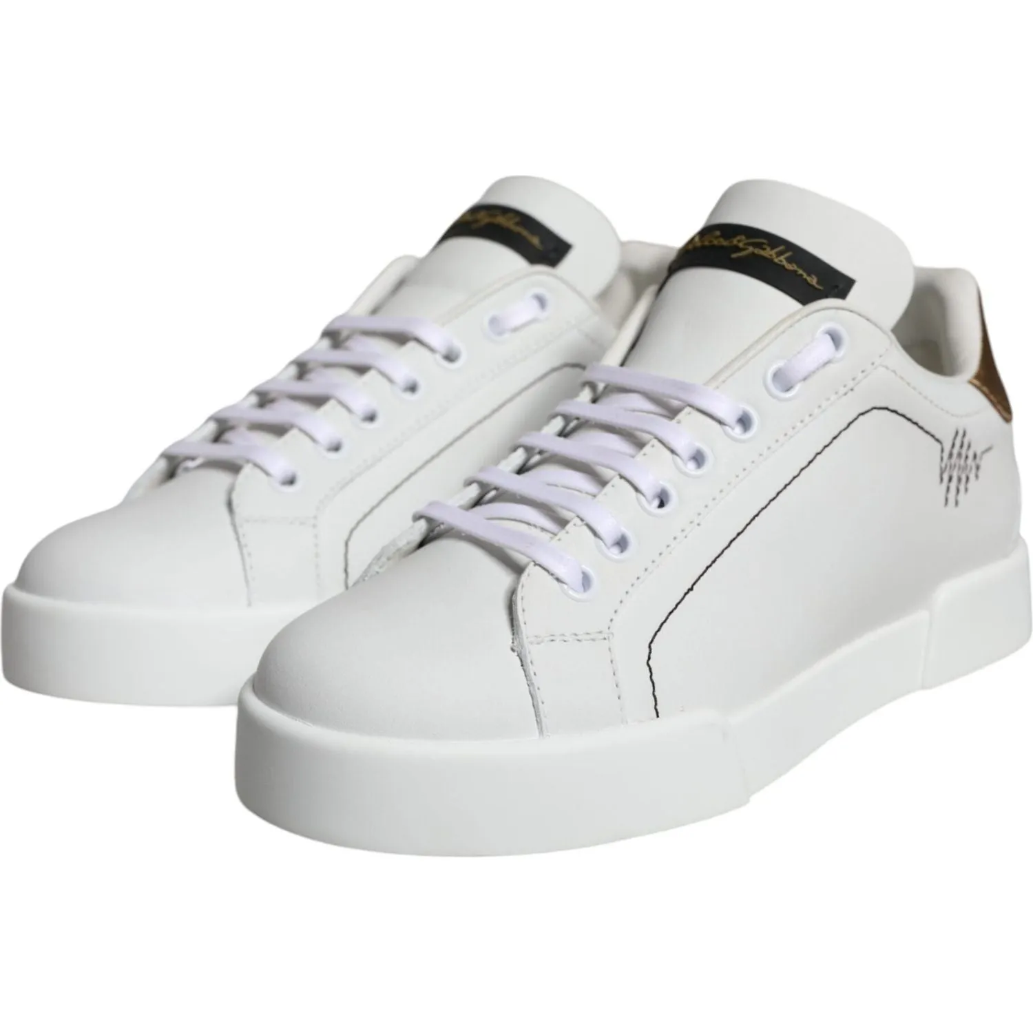 Dolce & Gabbana White Leather Portofino Low Top Sneaker Shoes