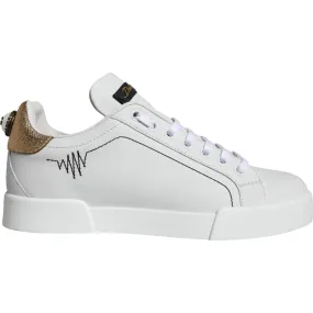 Dolce & Gabbana White Leather Portofino Low Top Sneaker Shoes