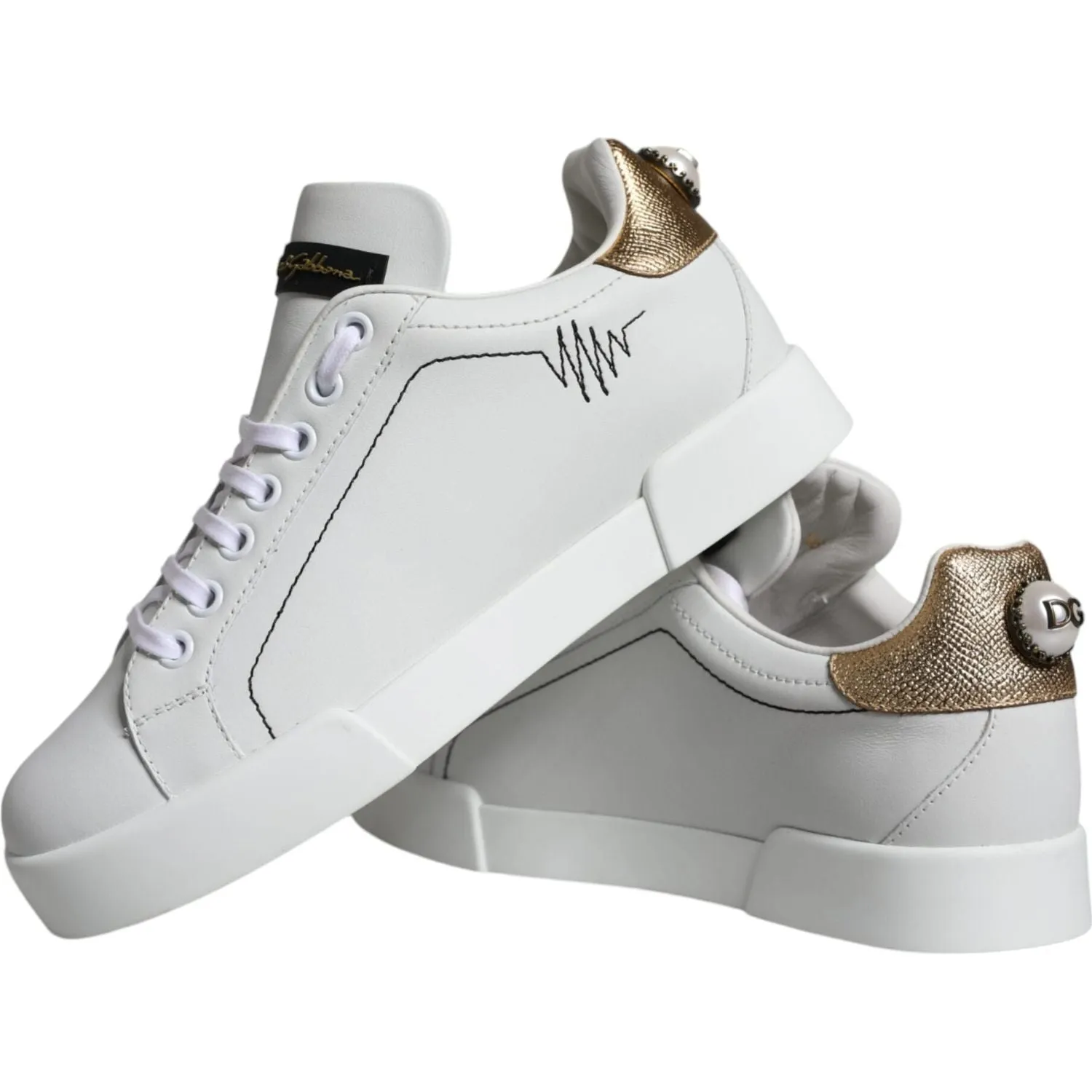 Dolce & Gabbana White Leather Portofino Low Top Sneaker Shoes