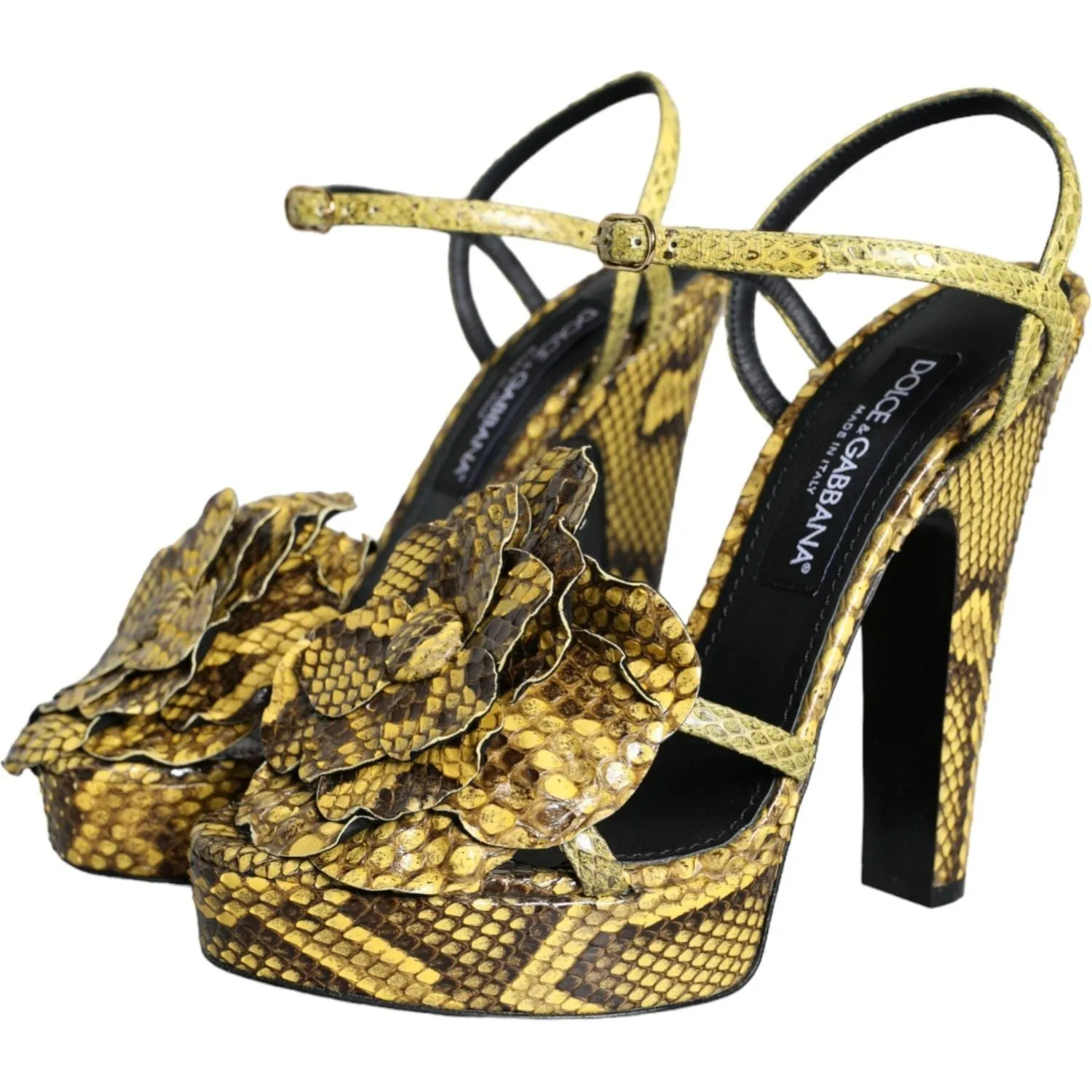 Dolce & Gabbana Yellow Exotic Leather Ankle Strap Heels Sandals Shoes